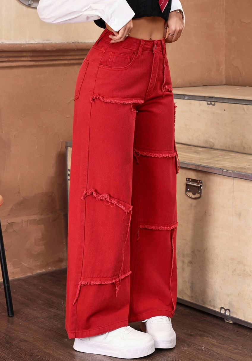 Staggered Red Jeans